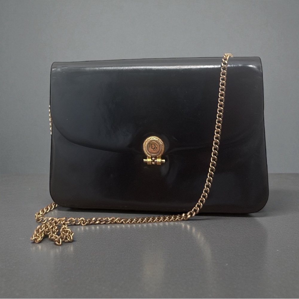 Dior Black Clutch with Gold Chain Accent